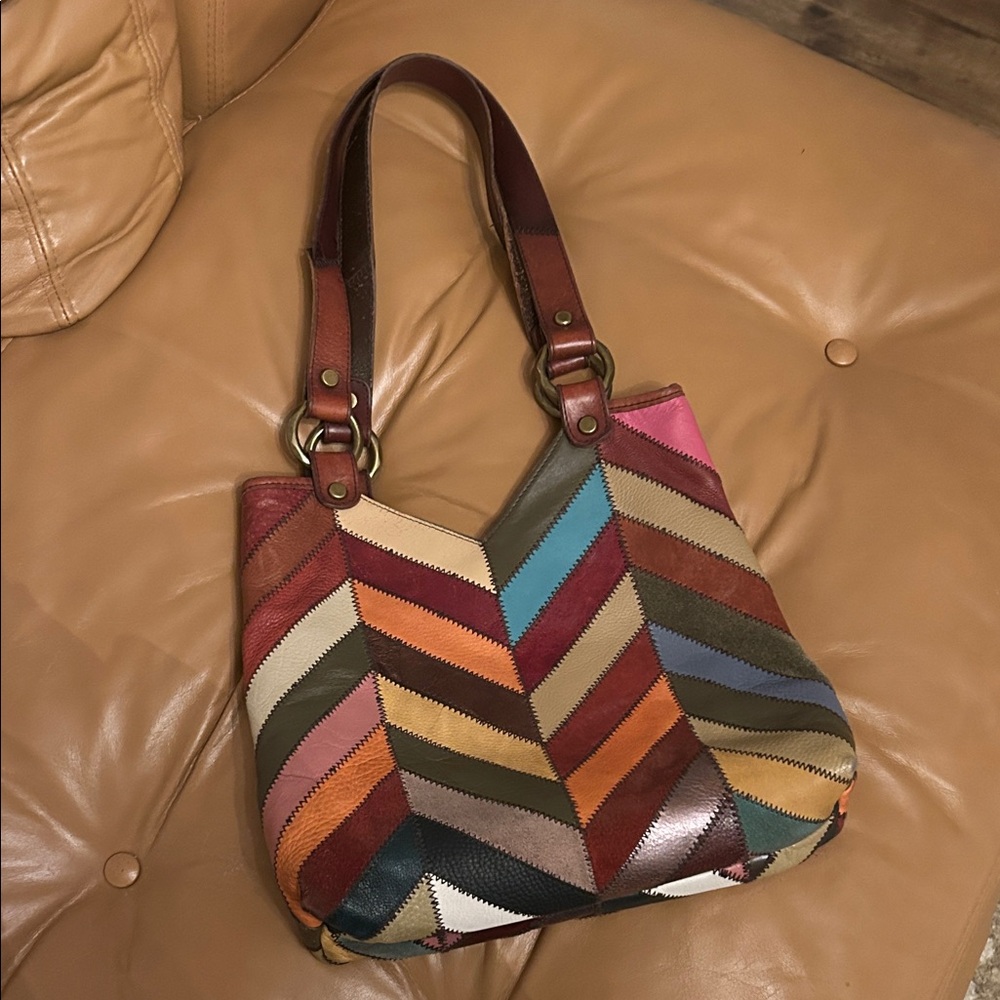 Lucky Brand Multicolor Patchwork Chevron Leather Tote